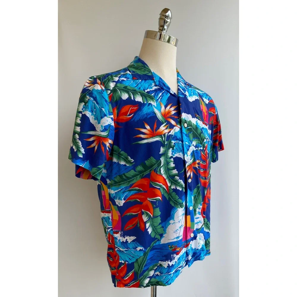 Polo Ralph Lauren Hawaiian Shirt M Tropical Beach Camp Viscose Sailboat Waves